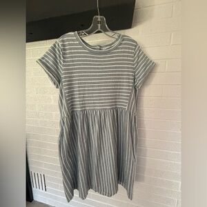 Loft Striped Blue and White Casual Short Sleeve Dress